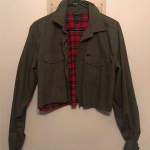 Army green obey cropped jacket